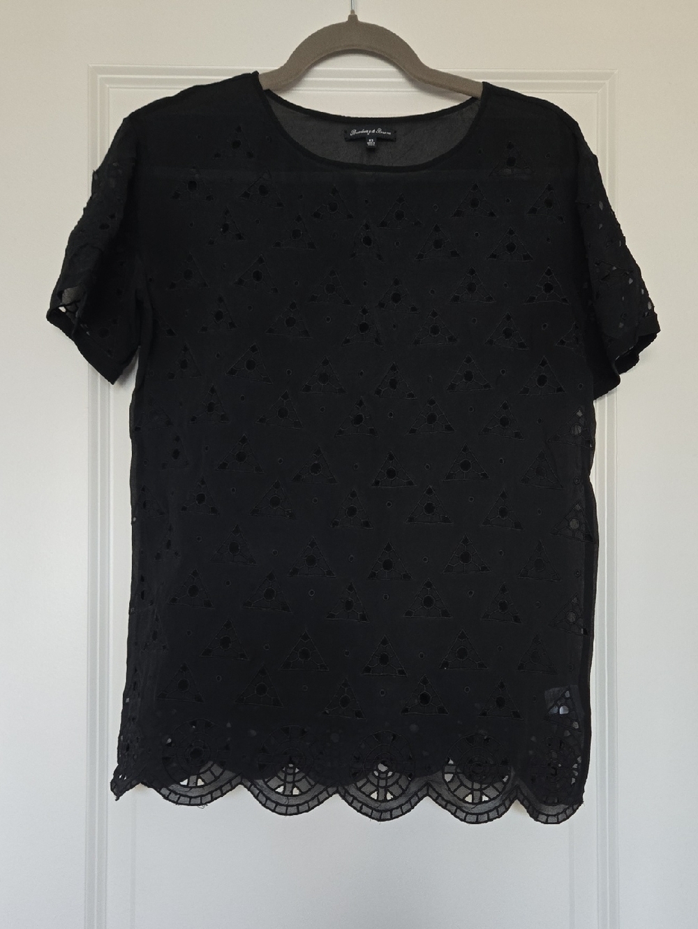 Madewell by Broadway and Broome Black Eyelet Scalloped-Hem Short Sleeve Top